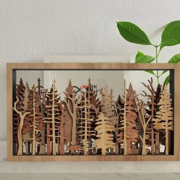 Wanddekoration – WoodForrest 3D – Bezaubernde Waldszene – Fuchs & Baumschatten Hover Image