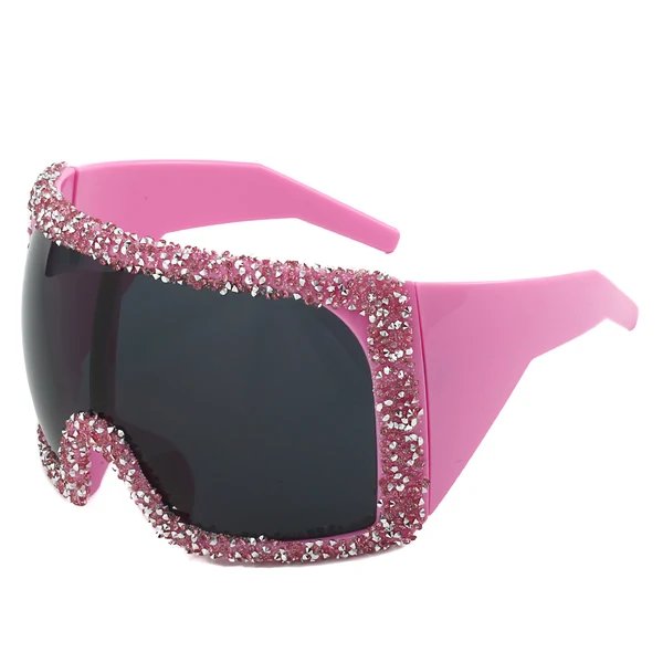 Damen Sportliche Oversized-Sonnenbrille mit Strassverzierungen