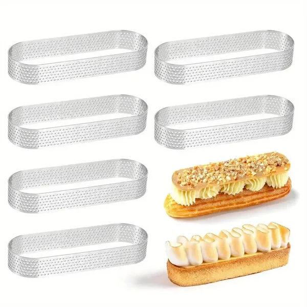 6/8 Stück Edelstahl Oval Tarte-Ringe Perforierte Teig- und Kuchenformen