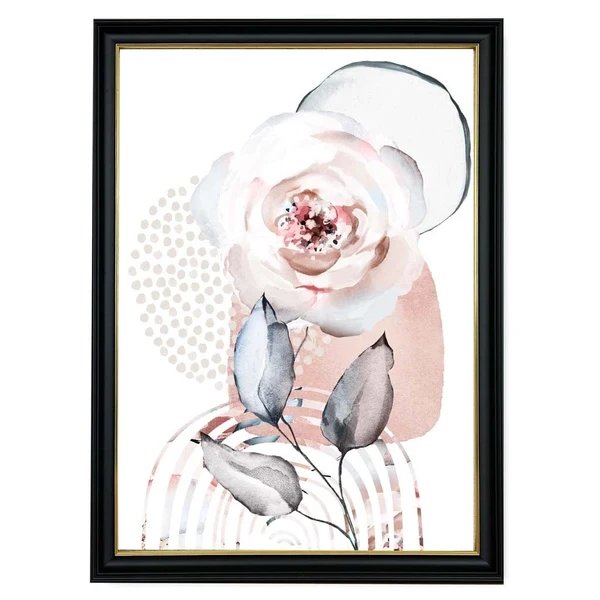 Abstraktes florales Muster mit Rosen und geometrischen Formen in zartem Rosa und Grau Nr. 2 Hover Image