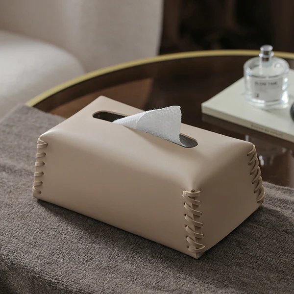 VédaLuxe Leder Taschentuchbox – handgefertigte Eleganz aus gewebtem Leder