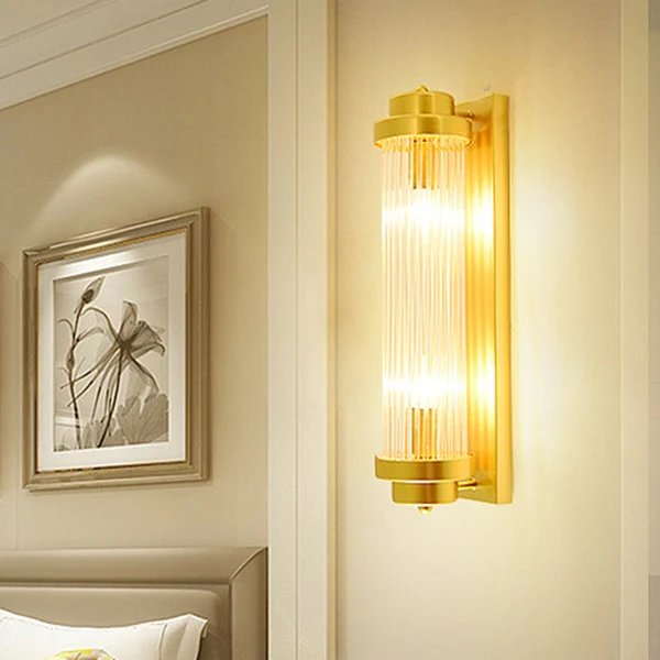 Zylinder Schlafzimmer Wandlampe Wandleuchte Vintage Klarglas 2 Köpfe Gold LED Wandbeleuchtung Fixture