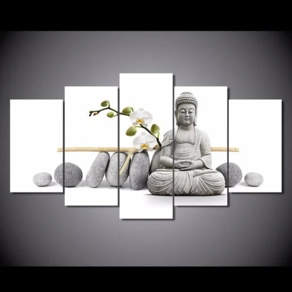 Zen-Buddha mit Orchideen – Leinwandbild