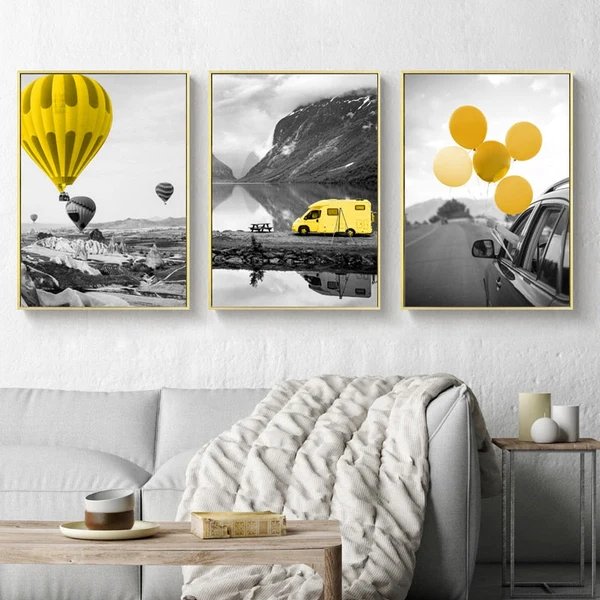 Moderner Reiseposter Gelbes Luftballon - Leinwand Wandkunst Gemälde