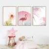 Pink Flamingo Flowers Mädchen - Leinwand Wandkunst Gemälde
