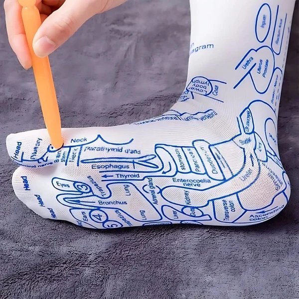 ReflexEase | Reflexzonen-Socken – Bedruckte Karte & Werkzeug – Atmungsaktives Material mit gesplitteten Zehen – Stressabbau zu Hause & Fußermüdungserholung