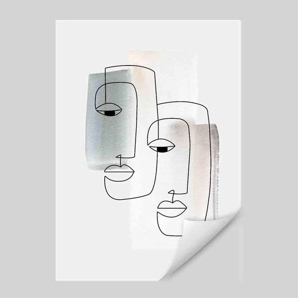 Abstrakte Aquarell-Linienkunst Gesichter Wandkunstdruck 01 Hover Image
