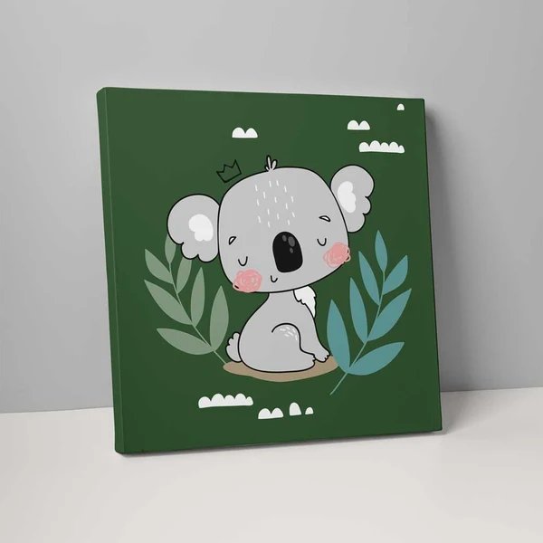 Boho Safari Dschungel-Koala Dunkelgrün und Grau auf Leinwand