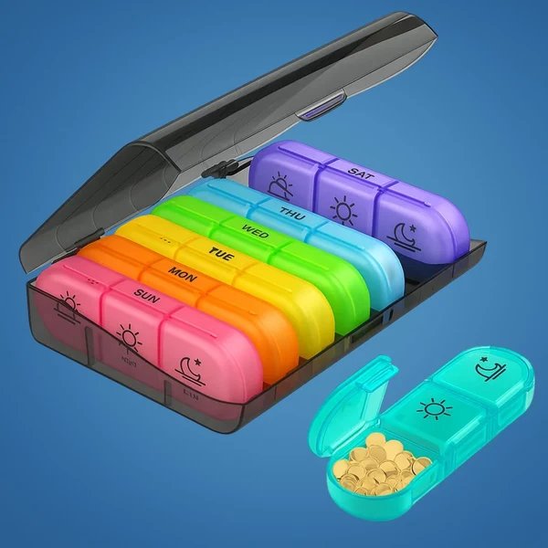 MediTrack | Wöchentlicher Medikamentenorganisator - Verbessert die Medikamenteneinnahme - Große und leicht zu öffnende Fächer - Langlebig und BPA-frei - Reisen & Senioren