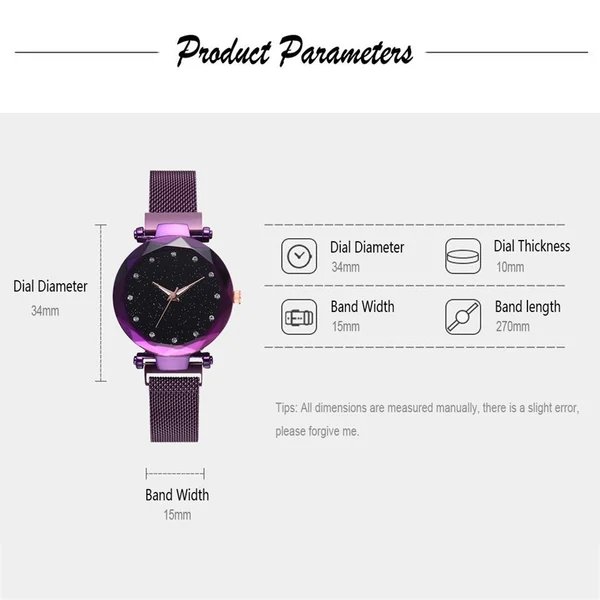 Modischer Einzigartiger Mesh Magnetverschluss Exotische Sternen-Diamant Designer Luxus Damen Uhr Hover Image