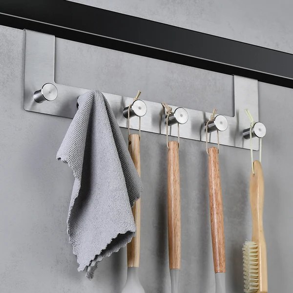 Wandhängende Edelstahl-Garderobe mit Fünf Haken Hover Image