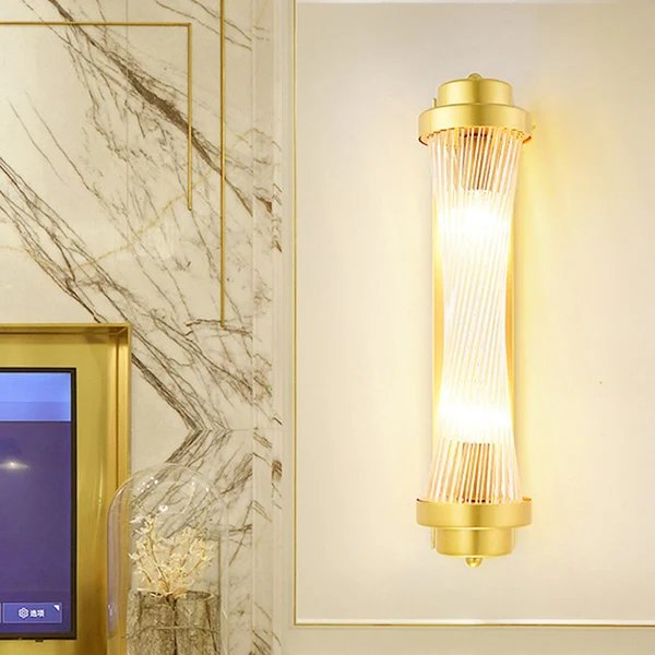 Zylinder Schlafzimmer Wandlampe Wandleuchte Vintage Klarglas 2 Köpfe Gold LED Wandbeleuchtung Fixture Hover Image