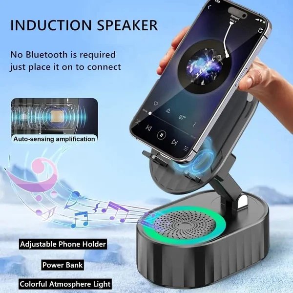Handy-Ständer mit Induktionslautsprecher & Powerbank
