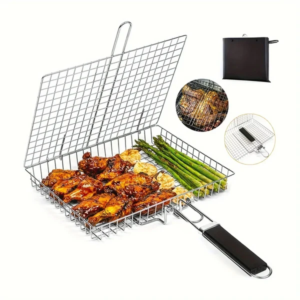 Grillaro Grillkorb | Faltbar & Antihaftbeschichtet | Edelstahl & Hitzebeständig | Für Fleisch & Gemüse Hover Image