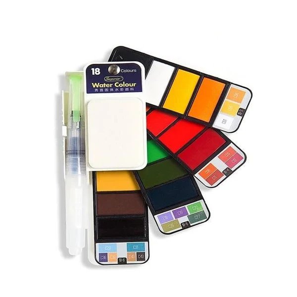 Aquarellfarben Set mit Wasserpinsel & Pigment