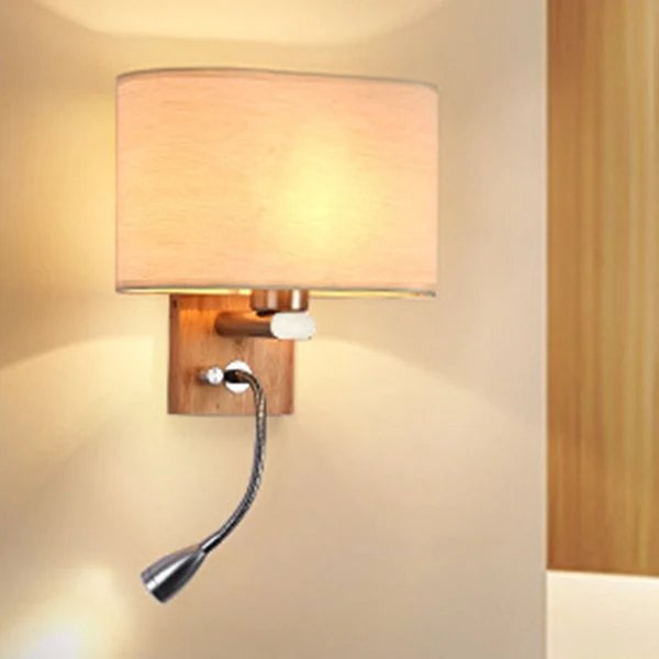 Flexibler Spot-Light Nachttischleselampe Stoff Einzelne Nordische Wandlampe mit ovalem Stoffschirm in Beige/Flachs/Champagner