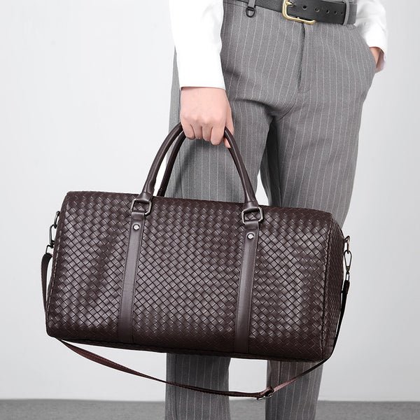 Woven Leather Weekend Duffle Hover Image