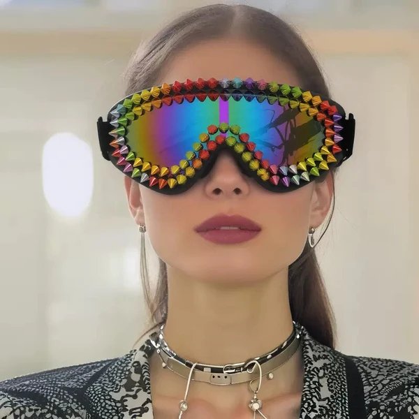 Damen extravagante Skibrille mit bunten Nieten