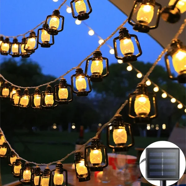 Solarbetriebene LED Lichterkette mit Flammeneffekt – Dekorative Außenbeleuchtung für Garten und Terrasse