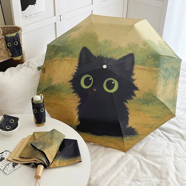 Damen Faltregenschirm mit kreativem Katzenmotiv