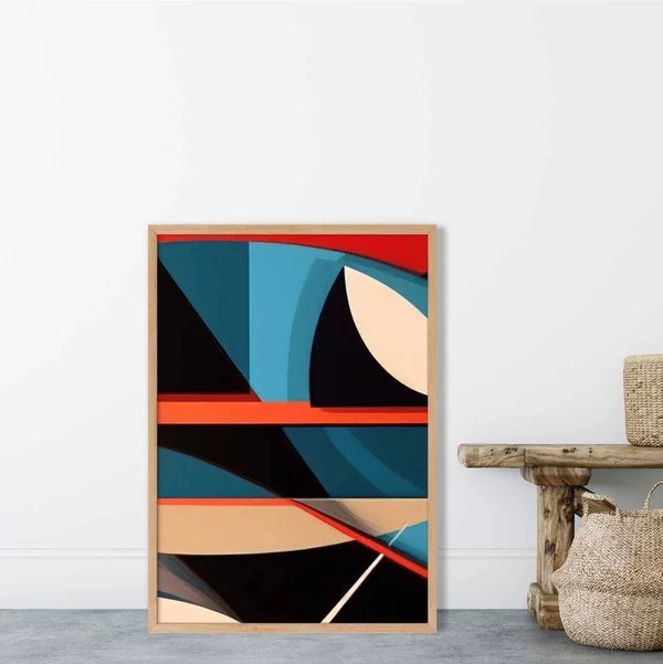 Abstrakter Kunstdruck mit farbenfrohen Formen, Blau, Rot, Beige, Nr. 5 Hover Image