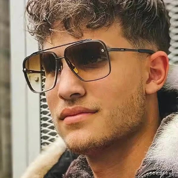 Damen quadratische Sonnenbrille mit schützenden Gläsern und modernem Metallrahmen