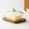 ButterVault Butterdose mit Glasdeckel und Holzbasis