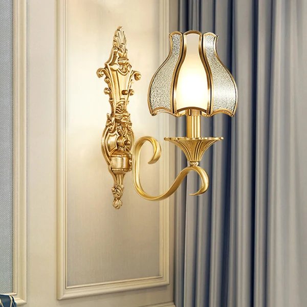 Brass Bud Wandmontage Licht Traditionelle Gehrungsglas Wohnzimmer Wandlichtarmatur