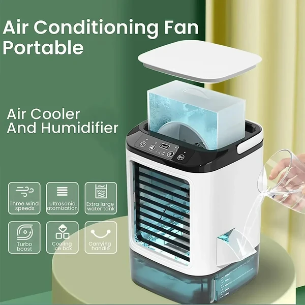 Tragbarer Mini-Luftkühler – 3-Gang kleine Klimaanlage mit 900ML Wassertank, Ventilator und Luftbefeuchter für Schlafzimmer & Büro