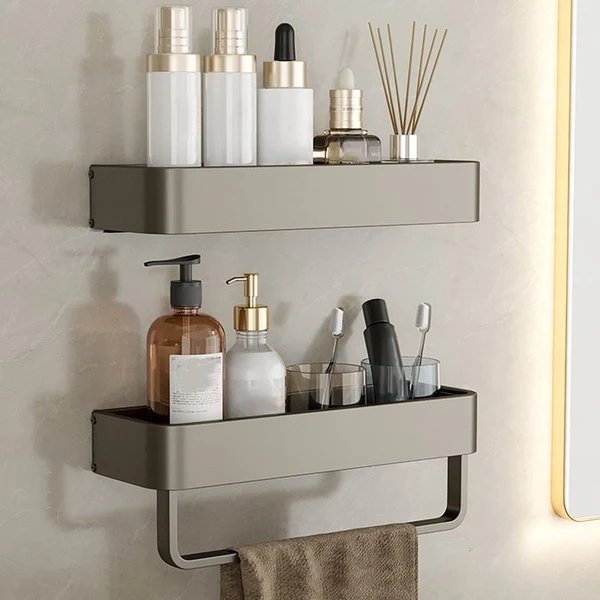 Zeitgenössisches Aluminium Badezimmer Zubehör Set Graue Badablage Hover Image