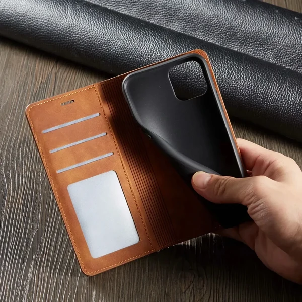 iPhone Leder-Wallet-Hülle | Magnetische Kartenhalter-Funktion | Mehrere Farben