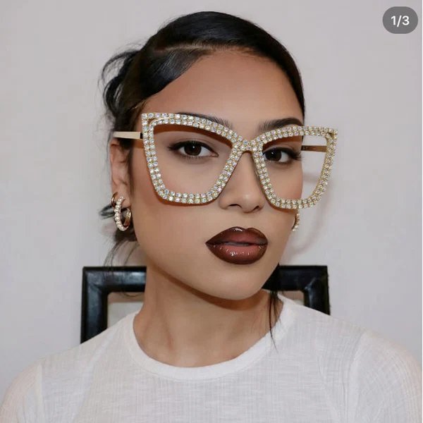 Damen extravagante Sonnenbrille mit funkelndem Kristallrahmen