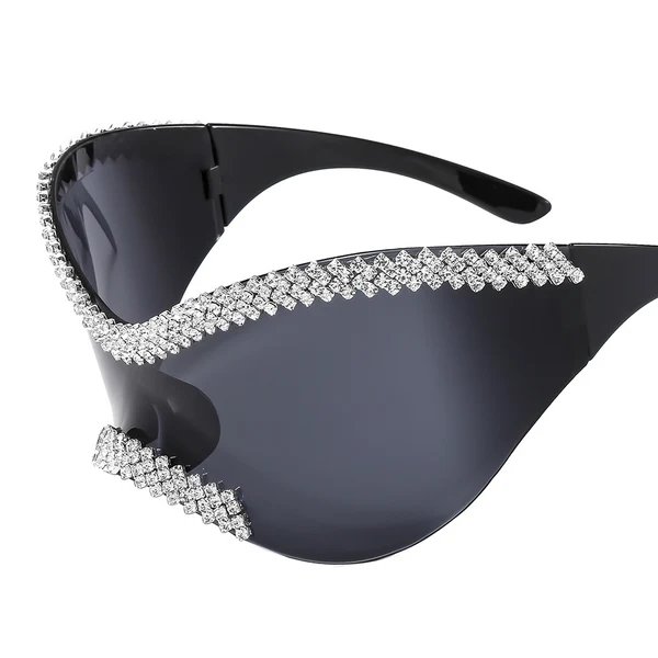 Damen Glamouröse Hochglanz-Sonnenbrille mit Kristallrand