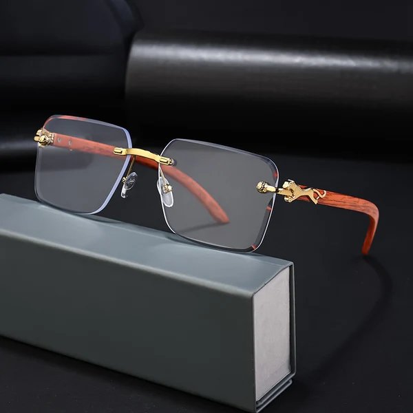 Damen Modische Quadratische Sonnenbrille mit eleganten Holzarmen