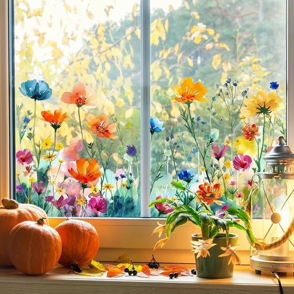 💐 Buntes Blumengeschenk Fensteraufkleber 🖼️ (Entfernbare ohne Rückstände) Hover Image