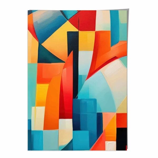 Abstraktes Gemälde, farbige Formen, Kunstdruck, Blau, Rot und Gelb Nr. 2