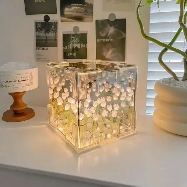 3D Tulpe DIY Blume Würfel Nachtlampe