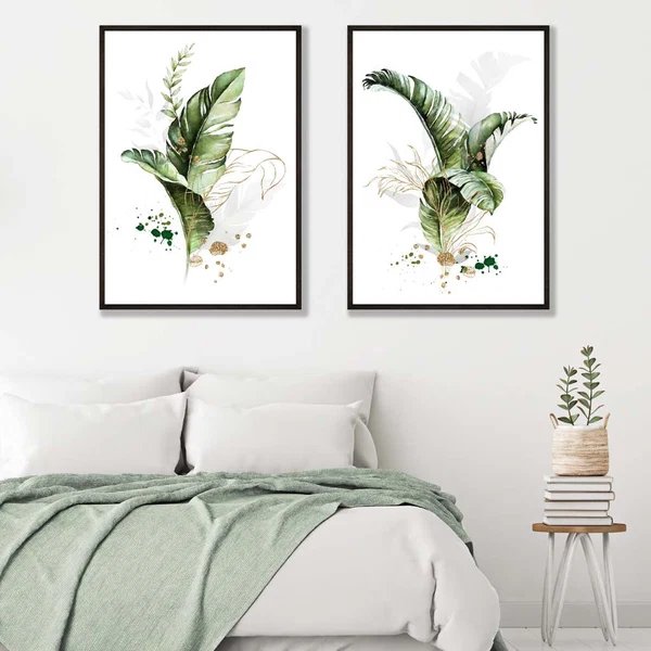 Abstrakte grüne botanische Blätter, 2er-Set Kunstdrucke Hover Image