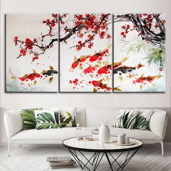 Dreiteiliges Leinwandbild „Roter Koi“