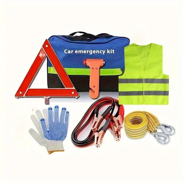 Auto Notfallset – Complettes Sicherheitsset mit Warndreieck, Starthilfekabeln und Sicherheitsweste