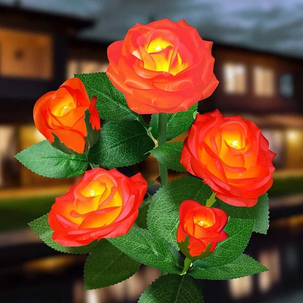 Moderne Art Deco Solar Wasserdicht Rose Plastik Edelstahl LED Erdstecker Außenleuchte Für Garten