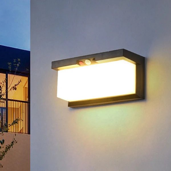 Moderner minimalistischer solar- und wasserdichter Kunststoff- und PC-rechteckiger LED-Wand sconce Lampe für außen, Terrasse und Garten
