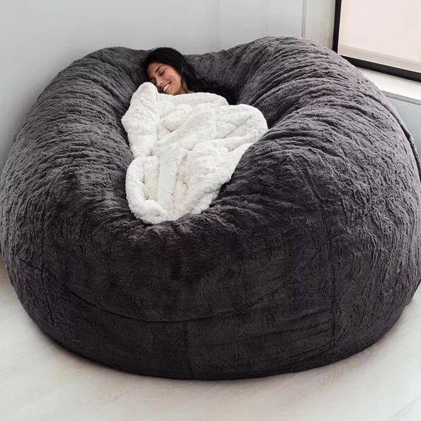 Riesiger, 1,5 m großer, flauschiger Sitzsackbezug aus Kunstfell – Ultraweiches Lounge-Sofa (nur Bezug)
