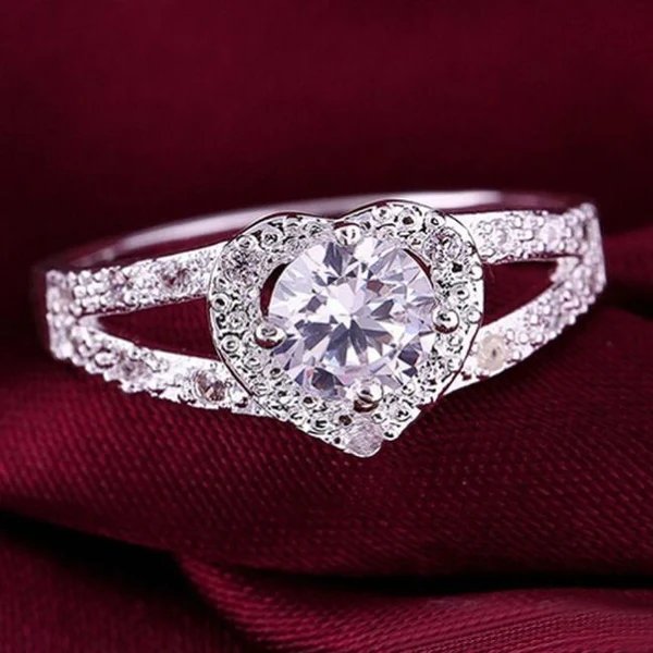 Sterling Silber Kristall Herz Ring