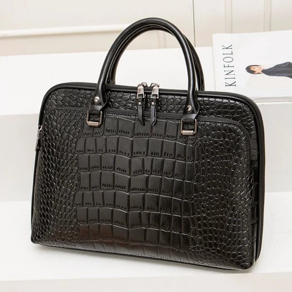 Elegante Laptop-Aktentasche Im Krokodil-Look