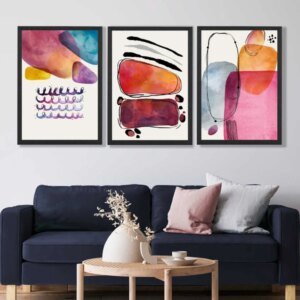 Abstrakte Formen, Rosa-Lila, 3er-Set Kunstdrucke