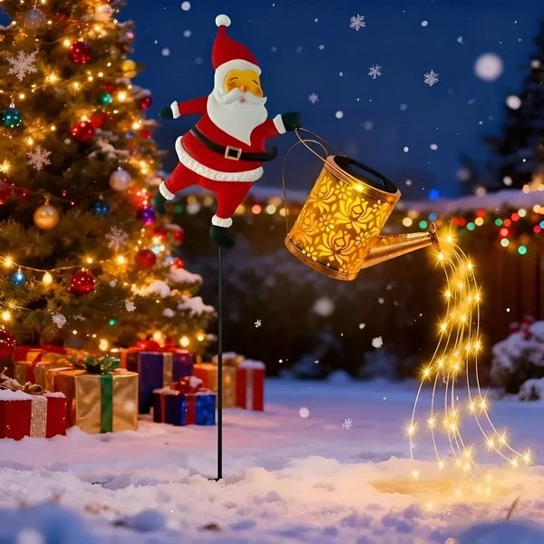 Solar-Weihnachtsbeleuchtung mit Santa & Laternen – Dekor für Garten & Terrasse | Warmweiß & bunt, batterie-frei Hover Image
