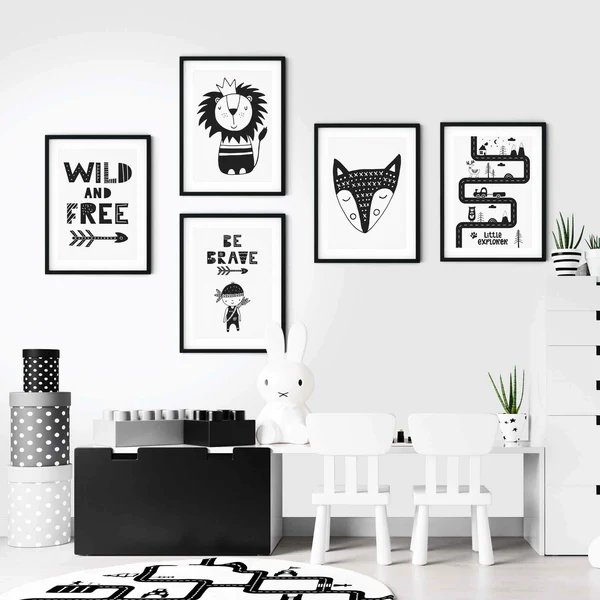 Sei mutig! Schwarz-Weiß-Poster fürs skandinavische Kinderzimmer.