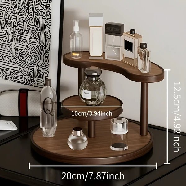 Drehbarer Make-up-Organizer aus Holz – 3-stufig und stabil | Praktische Aufbewahrung für Kosmetikartikel