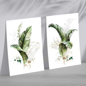 Abstrakte grüne botanische Blätter, 2er-Set Kunstdrucke